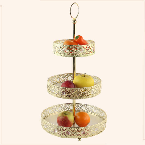 MISOU Etagere - 3 laags - Serveertoren - Goud - Ramadan - Suikerfeest Decoratie - 25x46.5x25cm - Metaal