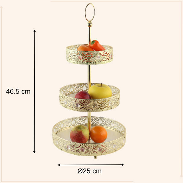 MISOU Etagere - 3 laags - Serveertoren - Goud - Ramadan - Suikerfeest Decoratie - 25x46.5x25cm - Metaal