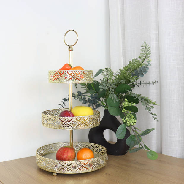 MISOU Etagere - 3 laags - Serveertoren - Goud - Ramadan - Suikerfeest Decoratie - 25x46.5x25cm - Metaal