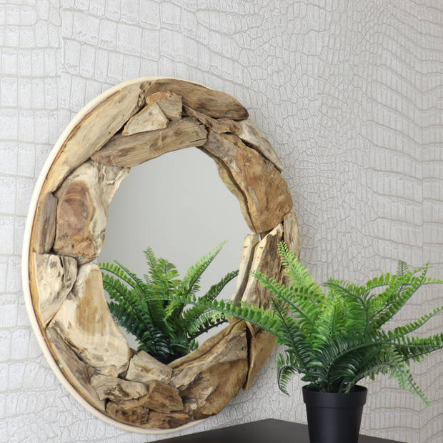 MISOU Buitenspiegel - Spiegel - Hout - Rond - 50cm