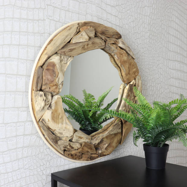 MISOU Buitenspiegel - Spiegel - Hout - Rond - 50cm