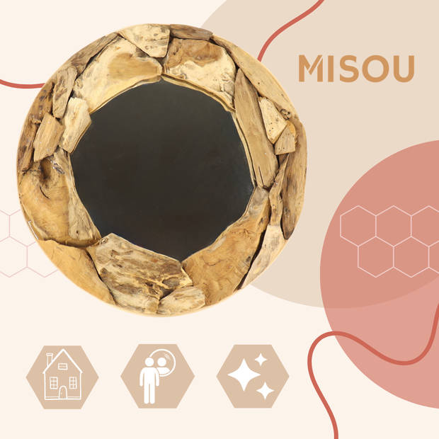 MISOU Buitenspiegel - Spiegel - Hout - Rond - 50cm