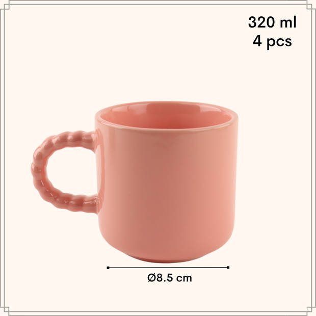 OTIX Koffiekopjes - met Oor - Set van 4 - Koffietassen - 320 ml - Aardewerk