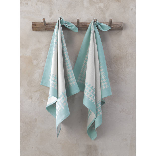 Theedoek Pied de Poule Aqua 2 stuks 65 x 65 cm