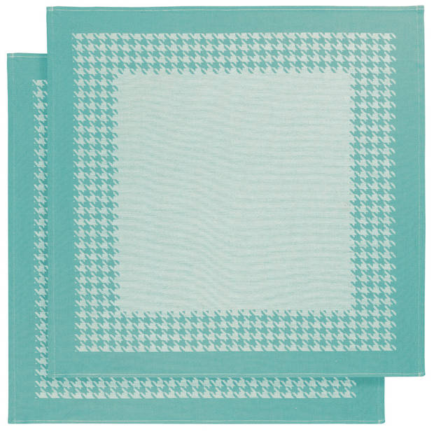 De Witte Lietaer Theedoek Pied de Poule, Aqua - 2 stuks - 65 x 65 cm - Katoen