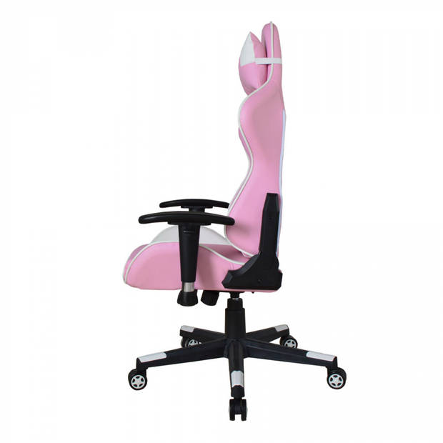 Bureaustoel gamestoel Thomas - racing gaming stijl stoel - ergonomisch - roze wit