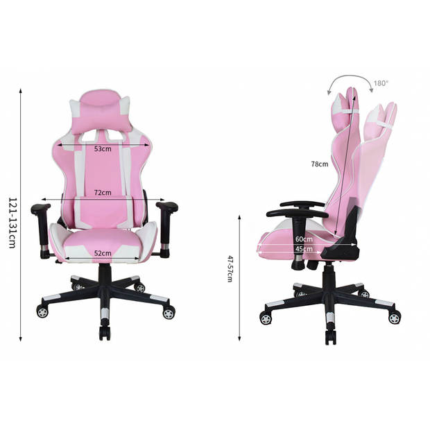 Bureaustoel gamestoel Thomas - racing gaming stijl stoel - ergonomisch - roze wit