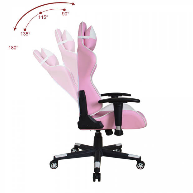 Bureaustoel gamestoel Thomas - racing gaming stijl stoel - ergonomisch - roze wit