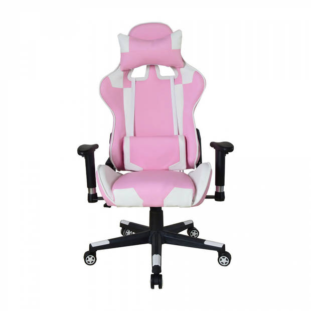 Bureaustoel gamestoel Thomas - racing gaming stijl stoel - ergonomisch - roze wit