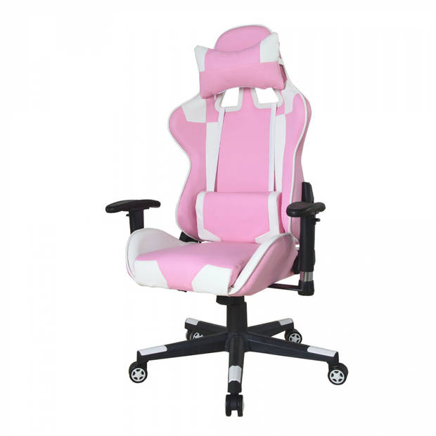 Bureaustoel gamestoel Thomas - racing gaming stijl stoel - ergonomisch - roze wit