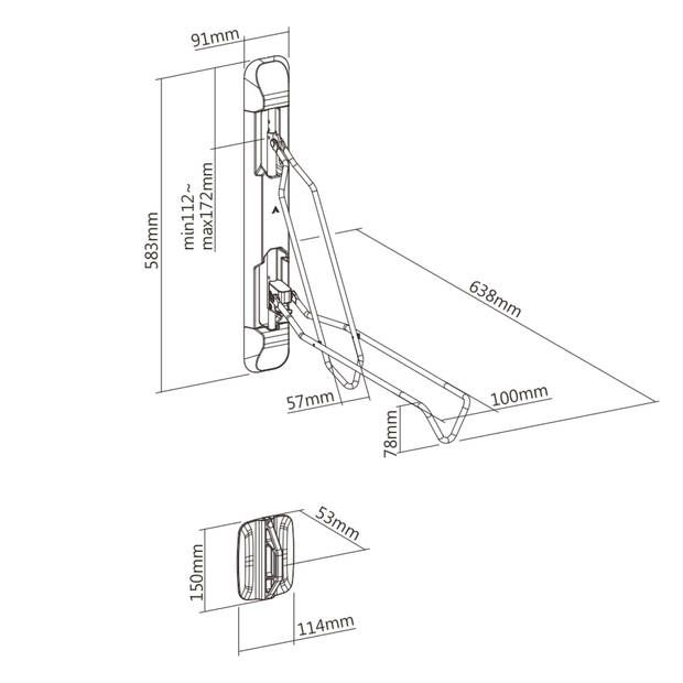 Fietsbeugel wandmontage - fiets ophangsysteem - ruimtebesparend - tot 2.1 inch banddikte