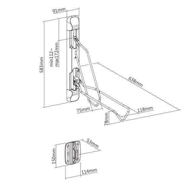 Fietsbeugel wandmontage - fiets ophangsysteem - zwenkbaar - 2.1 tot 2.8 inch banddikte