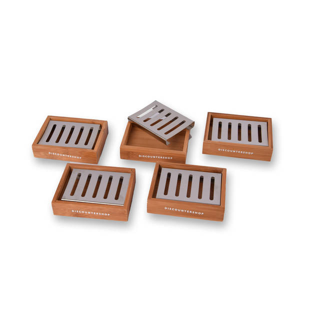 5x Luxury Bamboo Soap Holder for Bathroom - Light Brown - Only 750g - Soap Dispenser - 13cm x 10.5cm x 3cm