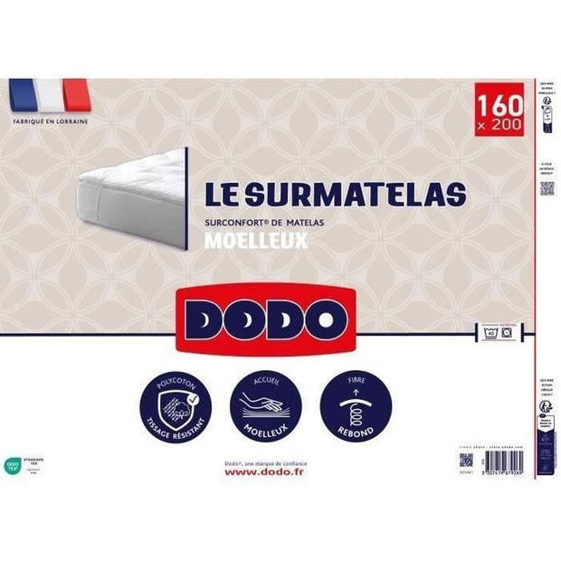 DODO Dekmatras - 160 x 200 cm - Overtrek: 65% Polyester 35% Katoen