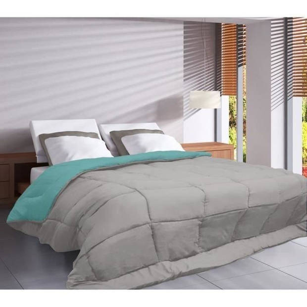 POYET MOTTE Microfiber Dekbed 400 g/m² CALGARY - 140 x 200 cm - Pebble Grey en Lake Green