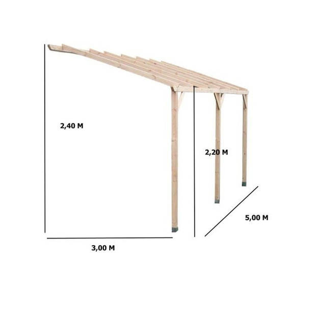 Autoclaaf houten muurcarport 15 m² - 3 x 5 m - Hoogte voorkant 2,2 m - ALTONA
