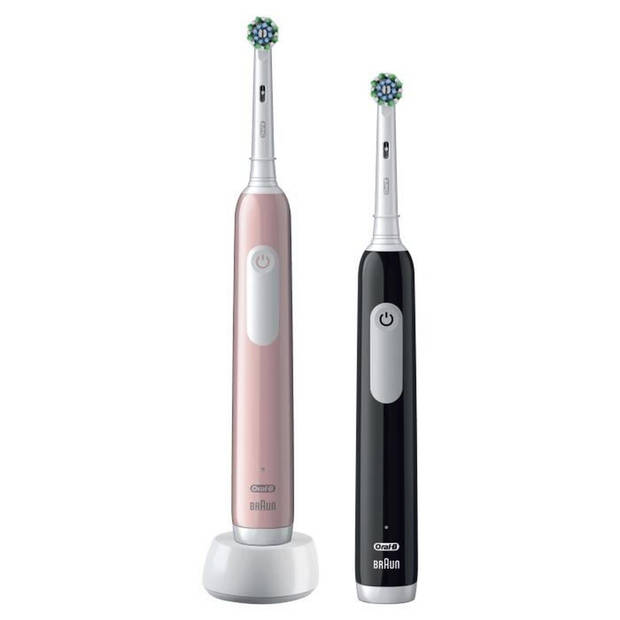 Oral-B Pro Series 1 set van twee, roze en zwarte elektrische tandenborstels, 2 opzetborstels, ontworpen door Braun