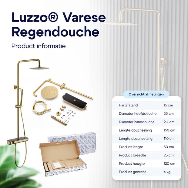 Luzzo® Varese Brushed Brass Regendouche Thermostaat met Planchet