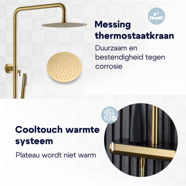 Luzzo® Varese Brushed Brass Regendouche Thermostaat met Planchet