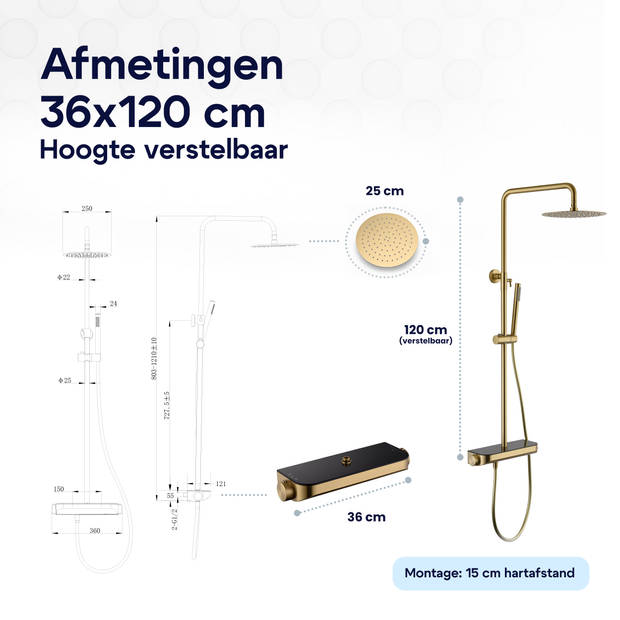 Luzzo® Varese Brushed Brass Regendouche Thermostaat met Planchet