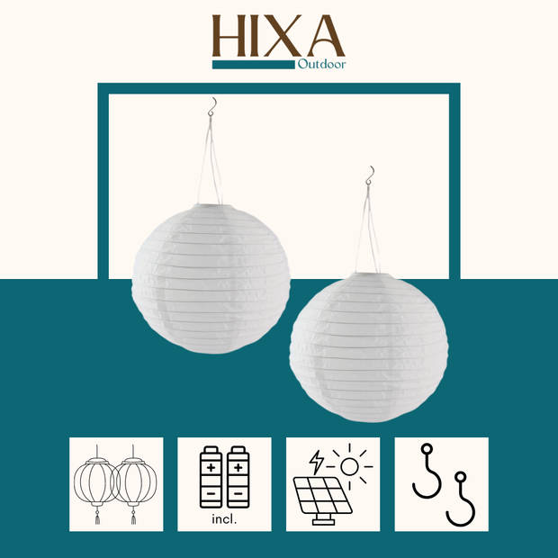 HIXA Lampionnen - met Verlichting - Voor Buiten - Set van 2 - Solar - 40 cm - Wit