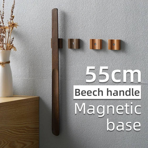 Schoenlepel hout donker eiken met magnetisch ophang basis wandmontage - 55cm