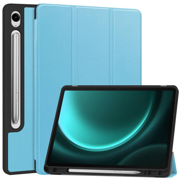 Basey Samsung Galaxy Tab S9 FE Hoesje Kunstleer Hoes Case Cover -Lichtblauw