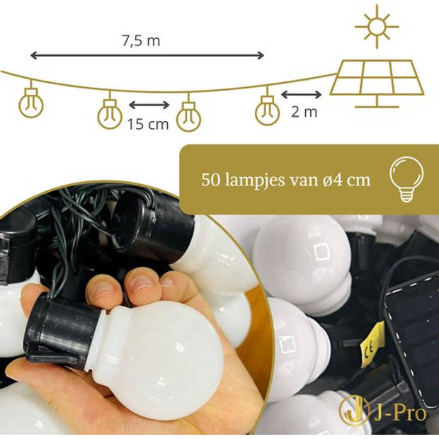 J-Pro Lemon 50 Lichtsnoer Buiten - 50 LEDs Zonne-Energie - 7,5 Meter