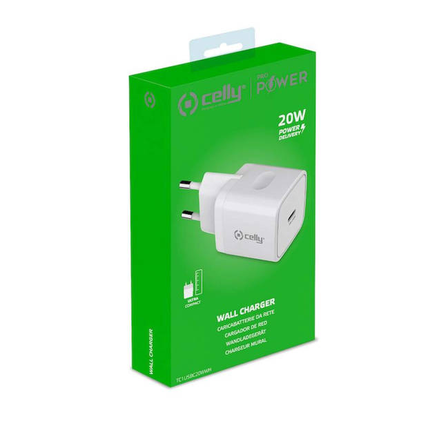 Celly - ProPower Oplader USB-C 20W - Kunststof - Wit