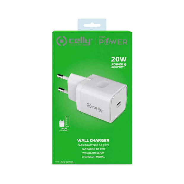 Celly - ProPower Oplader USB-C 20W - Kunststof - Wit