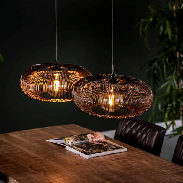 Hoyz - Hanglamp met 2 lampen - Koper kleurig - 150cm - Disk vorm Ø43