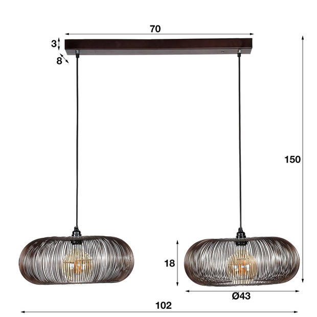 Hoyz - Hanglamp met 2 lampen - Koper kleurig - 150cm - Disk vorm Ø43