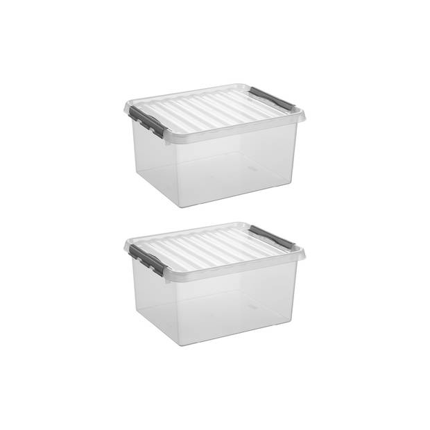 Q-line opbergbox 36L - Set van 2 - Transparant/grijs