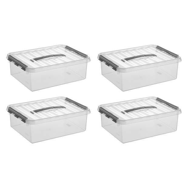 Q-line opbergbox 10L - Set van 4 - Transparant/grijs