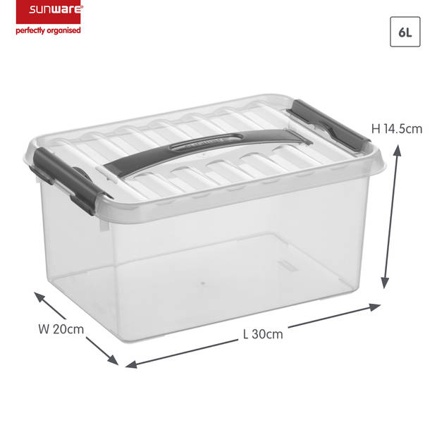 Q-line opbergbox 6L - Set van 4 - Transparant/grijs