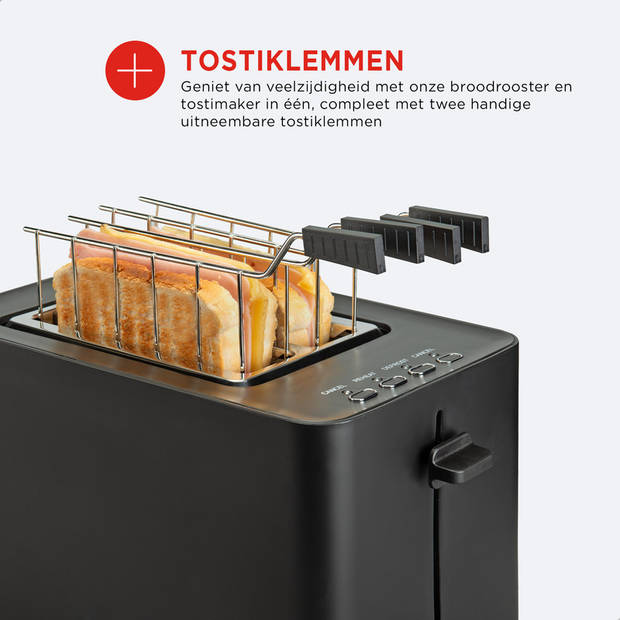 Bourgini Tosti Toaster - Broodrooster met Tostiklemmen - Zwart