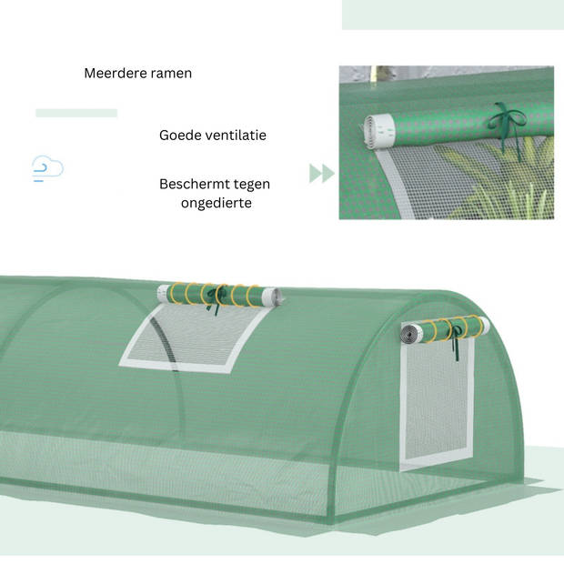 Broeikas - Foliekas - Kweekkas - Tuinkas - Kweektent - Kas - Groen - 300 cm x 80 cm x 45 cm