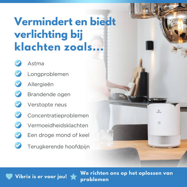 Vibrix Luchtreiniger Slaapkamer - 30m2 - 2X HEPA Filter - Ionisator - Luchtfilter - Air Purifier - PureFlow30