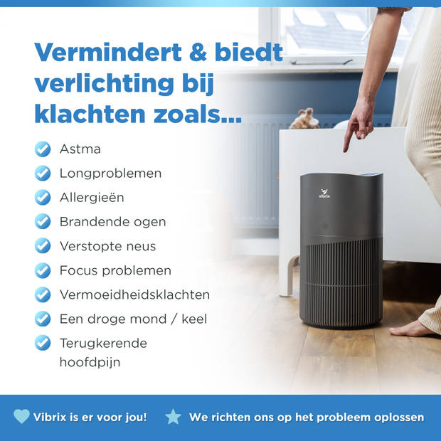 Vibrix Luchtreiniger Woonkamer - 150m2 - 2X HEPA Filter - Ionisator - Air Purifier - Air Cleaner - PureFlow70 pro