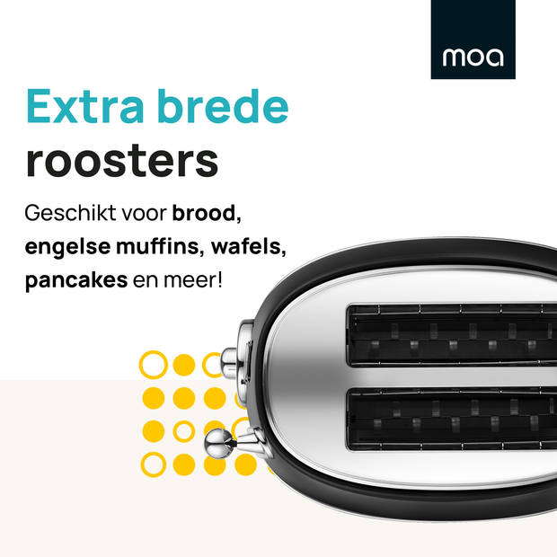 MOA Retro Broodrooster - 6 Warmteniveaus - 2 Extra Brede Sleuven - 850W - Reheat en Ontdooi-functie - Zwart - T3B
