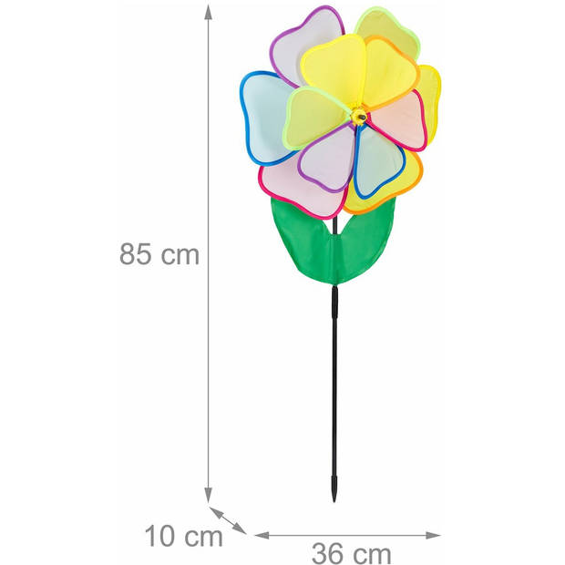 Relaxdays windmolen tuin - kleurrijke windspinner - tuinsteker kind - tuindecoratie bloem
