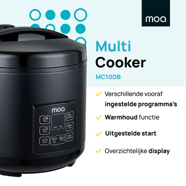 MOA Multicooker - 5L - 700W - Rijstkoker - Multicooker - Stoomkoker - Slowcooker - Zwart - MC10DB