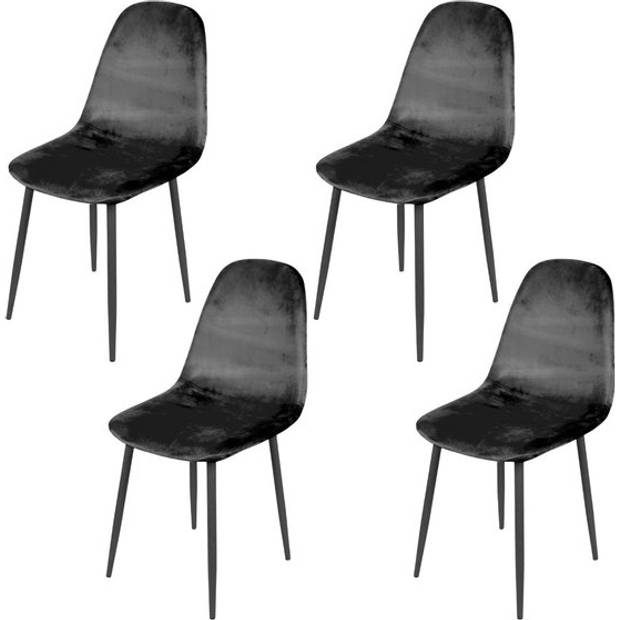 Elfida - Set van 4 Eetkamerstoelen met Metalen Onderstel - 4x Stoel Fluweel/Velours Stof - Zwart