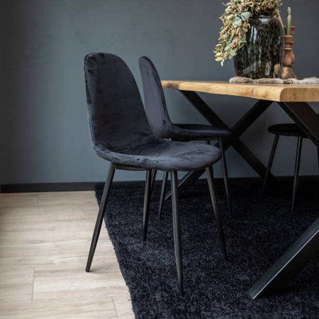 Elfida - Set van 4 Eetkamerstoelen met Metalen Onderstel - 4x Stoel Fluweel/Velours Stof - Zwart