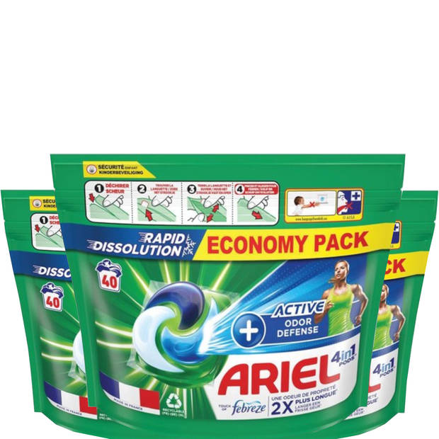 Ariel pods wasmiddelcapsules 4-in-1 - Actieve Geurbestrijding - 120 wasbeurten (3 x 40 pods)