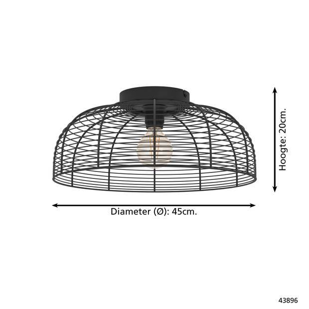 EGLO Rinroe plafondlamp - E27 - Ø 45 cm - industrieel - metaal - zwart