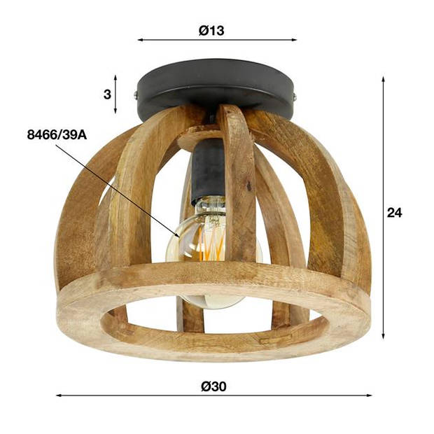 Hoyz - Plafondlamp Gebogen Houten Spijl - Massief Mangohout