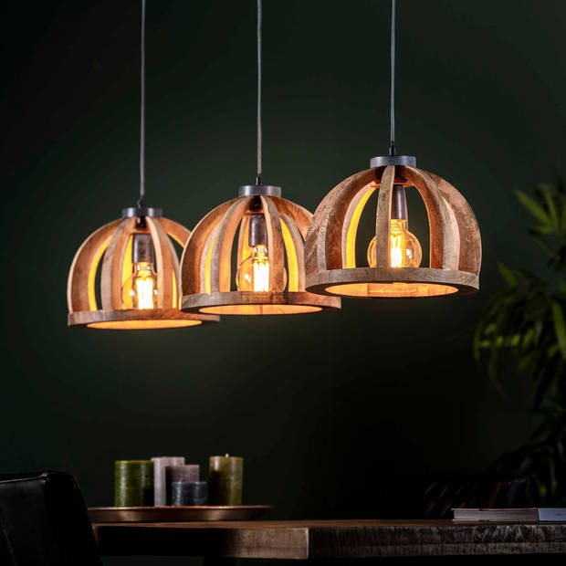 Hoyz - Hanglamp gemaakt van naturel mangohout- 3 lampen