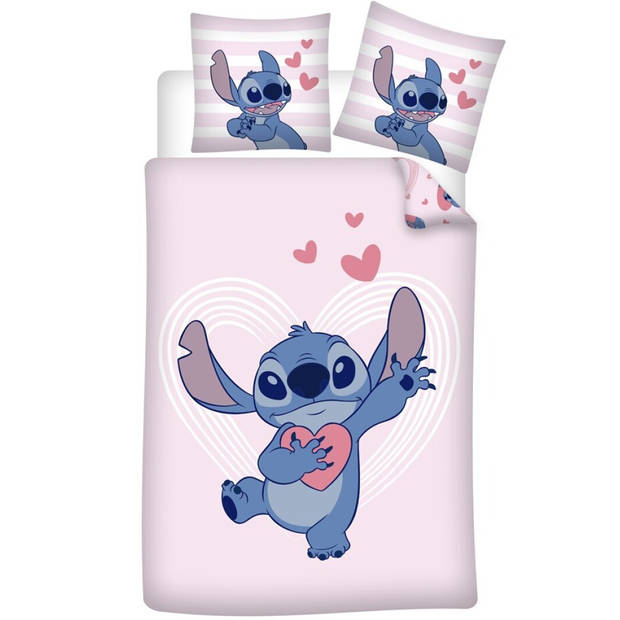 Disney Lilo & Stitch Dekbedovertrek, Hearts - Eenpersoons - 140 x 200 + 65 x 65 cm - Katoen