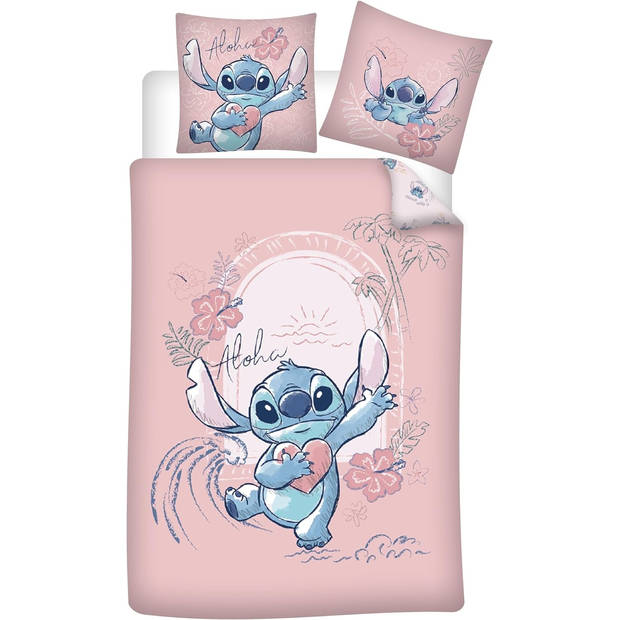 Disney Lilo & Stitch Dekbedovertrek, Heart - Eenpersoons - 140 x 200 + 65 x 65 cm - Katoen